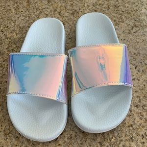 Holographic sliders/sandals